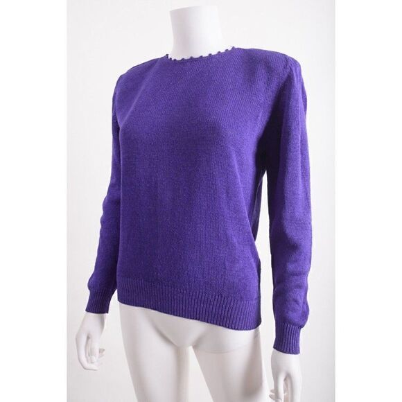 Vintage Malia Womens Silk Sweater Size M Purple Knit 70's-80's Hong Kong - Picture 3 of 6